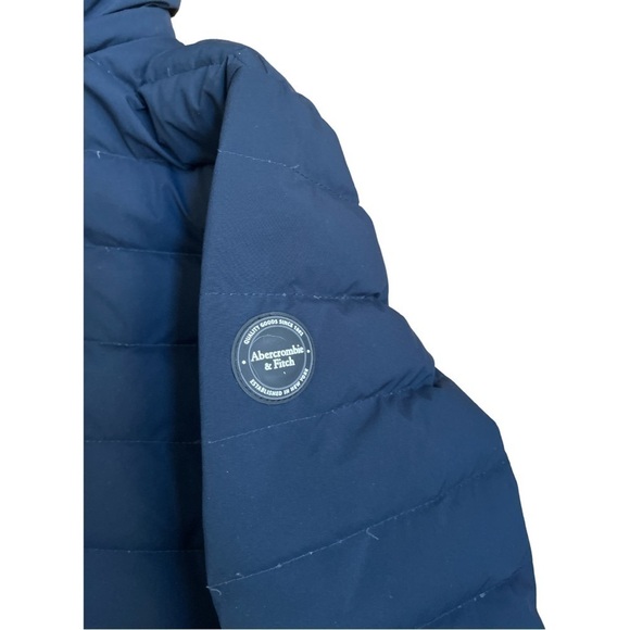 Abercrombie & Fitch Blue Down Puffer Coat Jacket Hooded Lightweight Stretch S - Picture 3 of 8